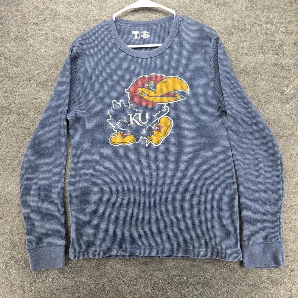 Kansas Jayhawks Shirt Mens L Blue NCAA Basketball Thermal Jayhawk T University